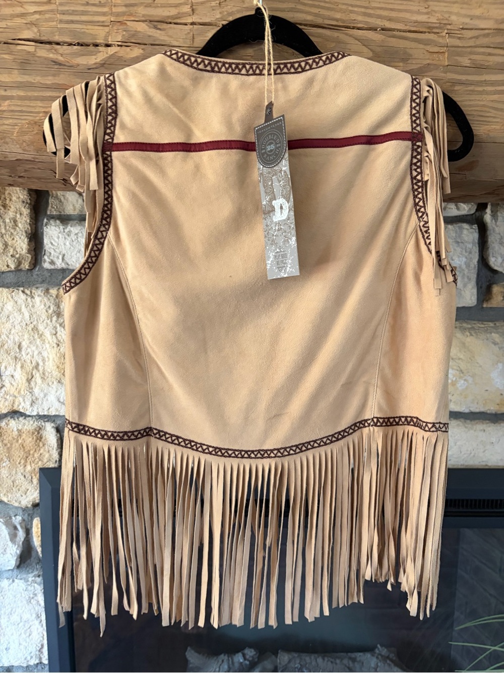 Double D Ranch Beige Fringe Red and Teal Floral Embroidery transdanubia vest XS - Picture 4 of 7
